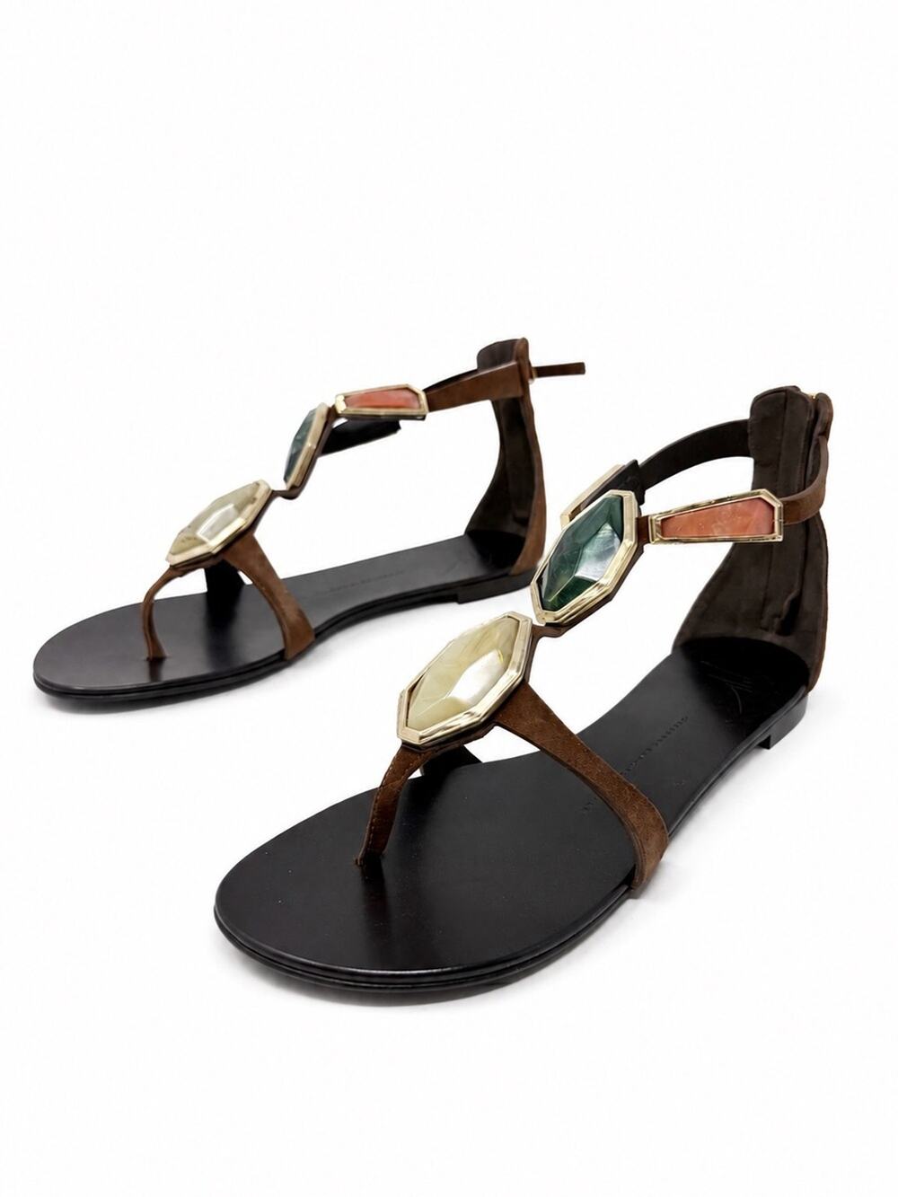Giuseppe Zanotti Gemstone Suede Thong Sandals Womens EU 39